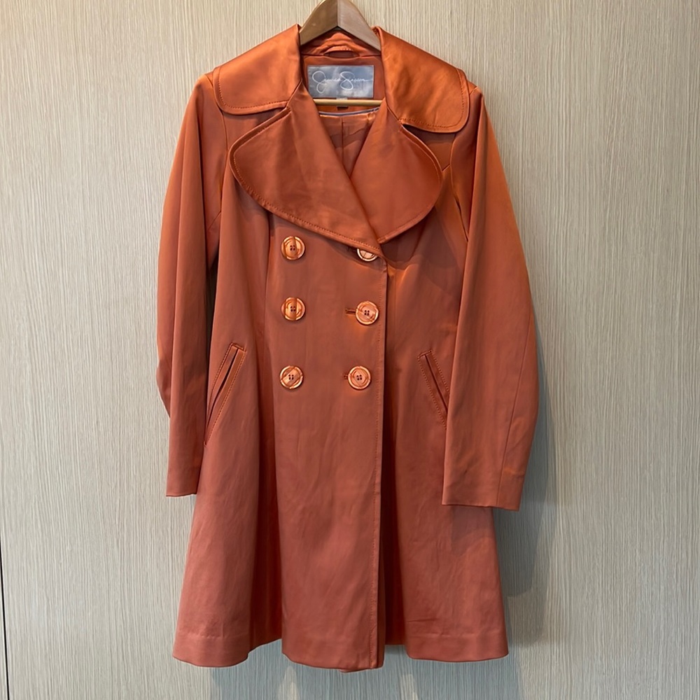 Jessica Simpson Orange Double-breasted Satin Dress Coat